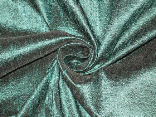 100% Pure SILK Dupioni FABRIC Iridescent Dark Green with Black Shot colour 44" wide MM2[9] GREEN X BLACK