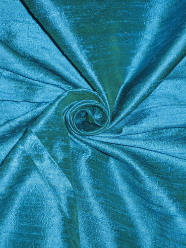 100% Pure SILK Dupioni FABRIC Iridescent Peacock Blue x Green colour 54" wide with slubs MM53[3]