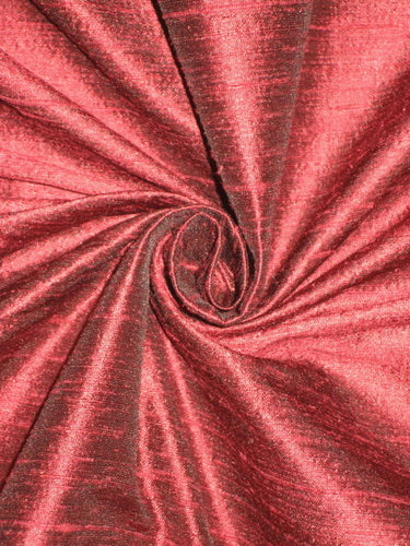 100% Pure SILK Dupioni FABRIC Dark Indian Red with Black Shot 44" wide MM40[3]