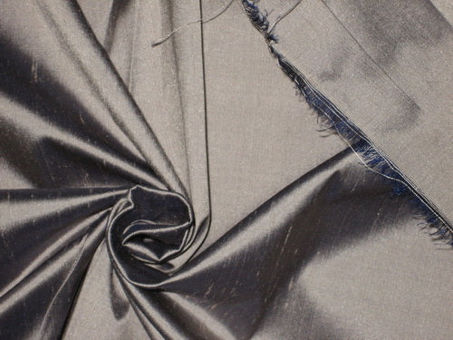 100% Pure SILK Dupion FABRIC Silver with Navy Blue shot colour 54" wide