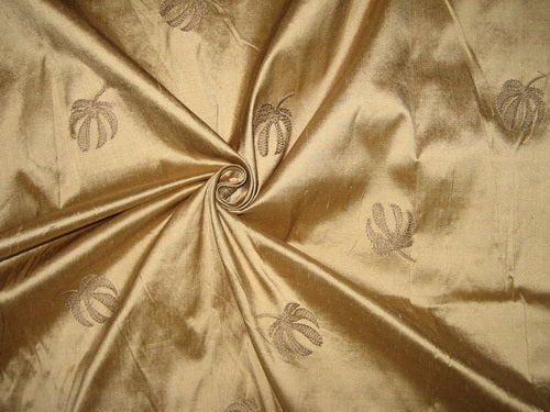 Pure SILK DUPIONI Fabric Light Golden Brown Embroidery