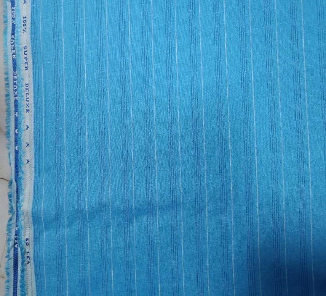 100% Linen Blue and White stripe 60's Lea Fabric 58" wide [10795]