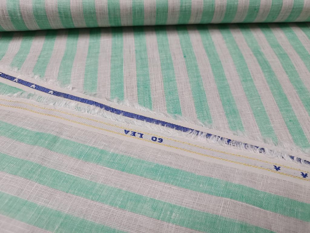 100% Linen Ivory and Green stripe 60's Lea Fabric 58"wide [10559]