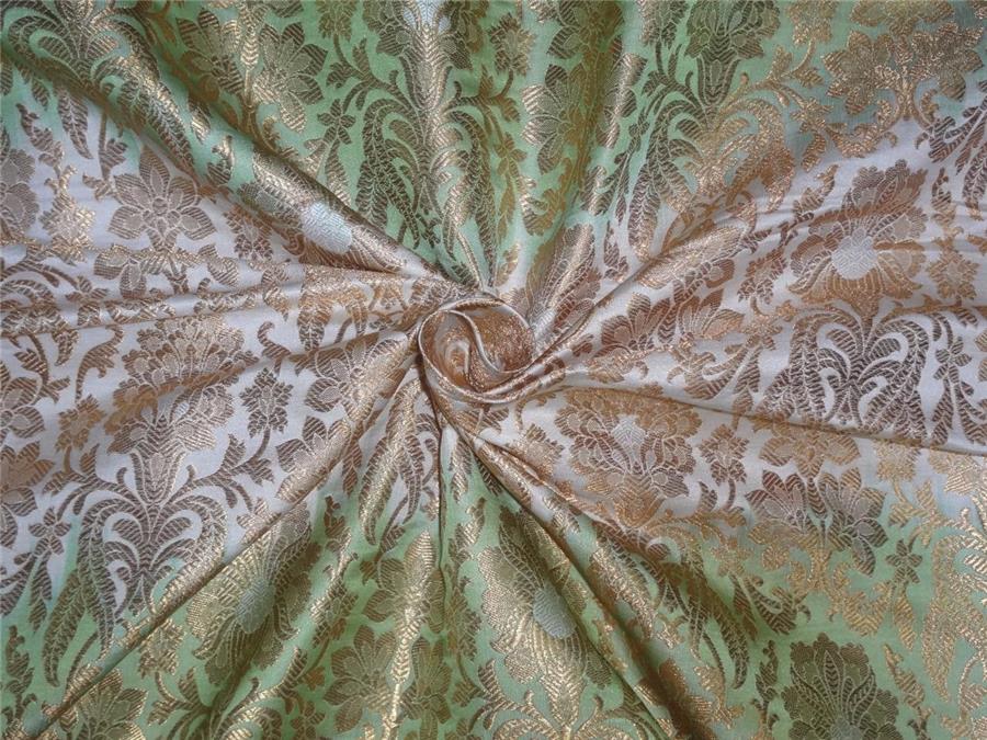 Silk brocade fabric shaded pastel green and ivory color 44" wide BRO545[4]