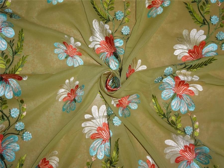 2x2 cotton voile green embroidered 44&quot; B2#88[2]