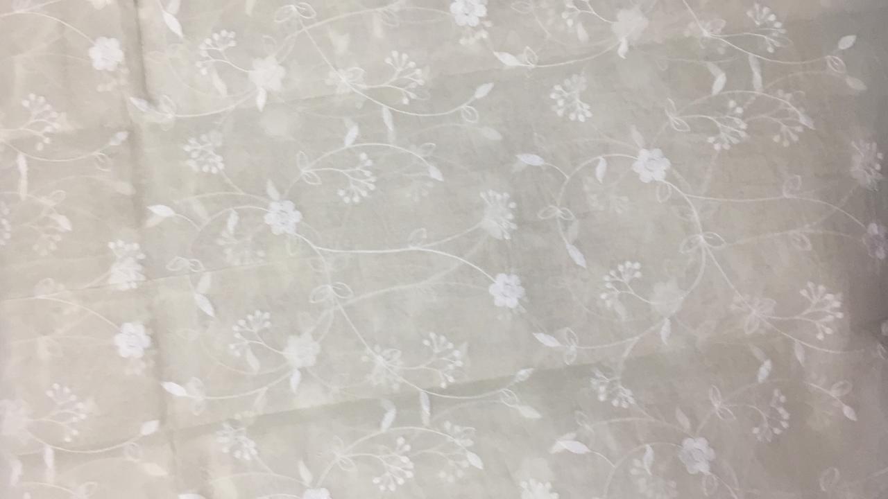 100 % Cotton organdy fabric floral ivory colour embroidered single length 2.70 yards 44" wide [9226]