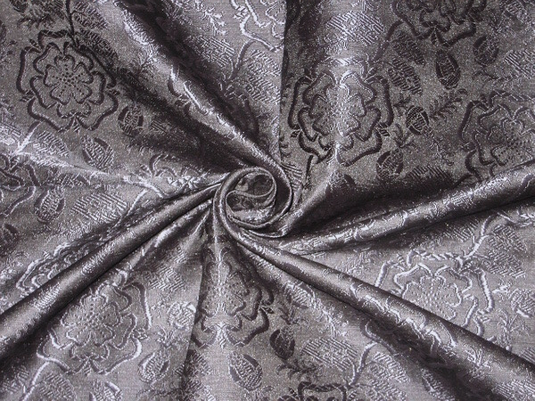 SILK BROCADE FABRIC Jet Black color 44" wide BRO129[7]