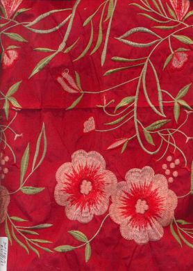 silk dupioni red~christmas flowers [497]