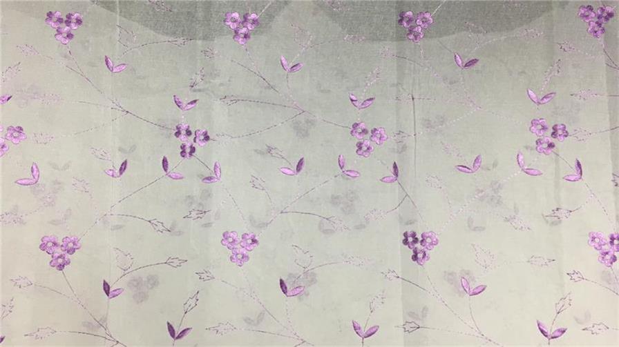 100 % Cotton organdy fabric floral lilac colour embroidered single length 2.70 yards 44" wide [9225]