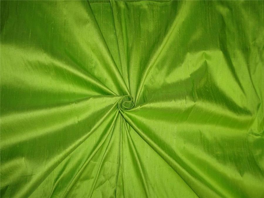100% PURE SILK DUPION FABRIC BRIGHT LIME GREEN colour 54" wide WITH SLUBS MM61[3]