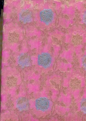 Jacquard silk Organza fabric Metallic Gold ~evening pink