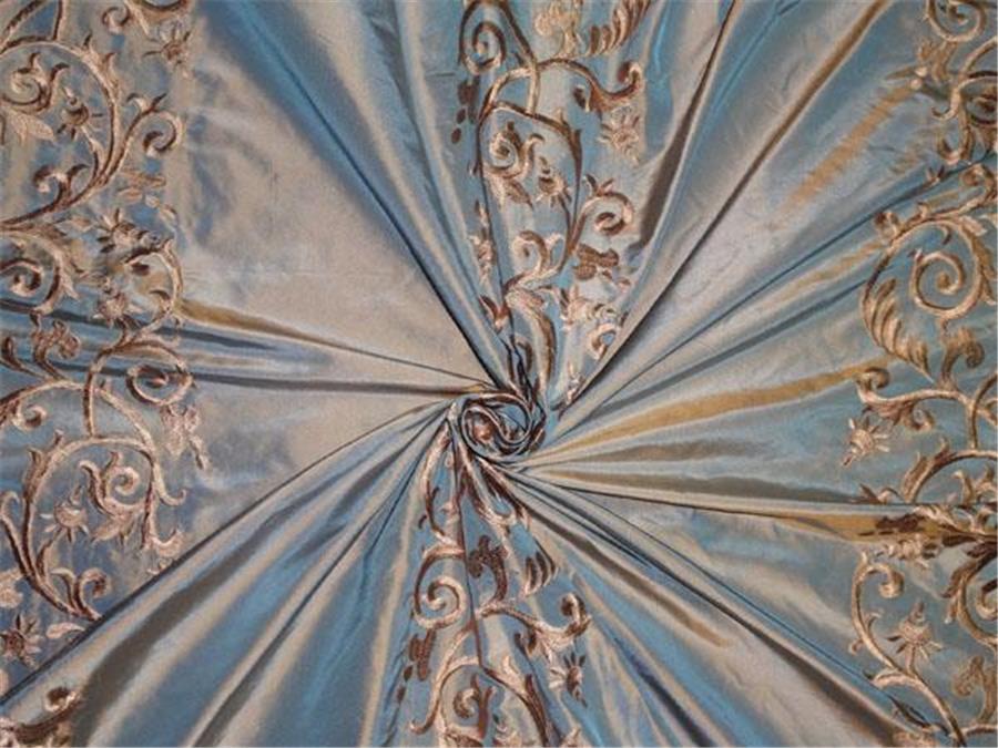 silk taffeta iridescent beige x icy blue shot golden beige embroidery TAF#E11