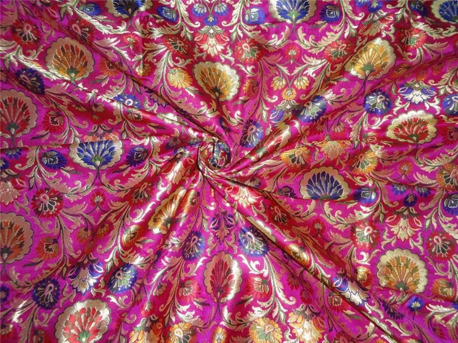 SILK BROCADE FABRIC BRIGHT PINK METALLIC GOLD & MULTI COLOR 36" WIDE BRO545[2]