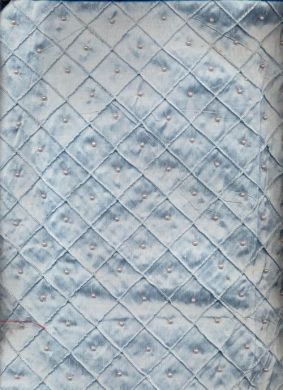 silk dupioni blueish grey color w/diamond pintucks and centre beads 44" wide [545]