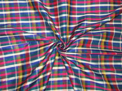 100% Silk Dupioni Fabric plaids multi color 54'' wide DUP#C98[1]