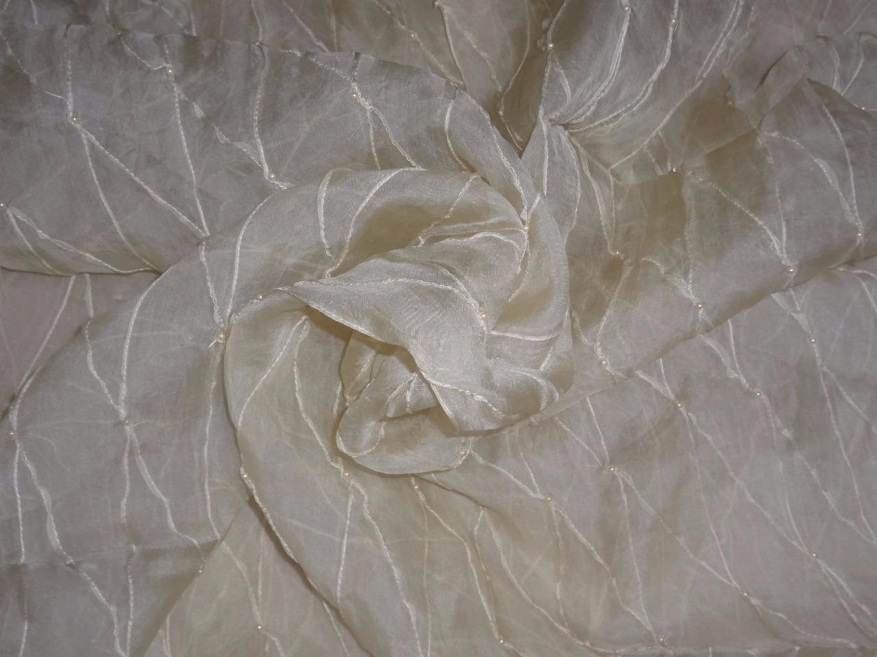 dark cream silk organza -diamond pintuck with beads