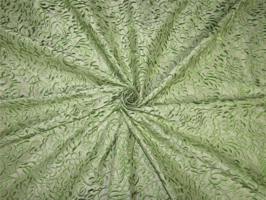 100% Silk Dupion Fabric Embroidery Pistachio green x green color 54&quot; DUP# E55[2]