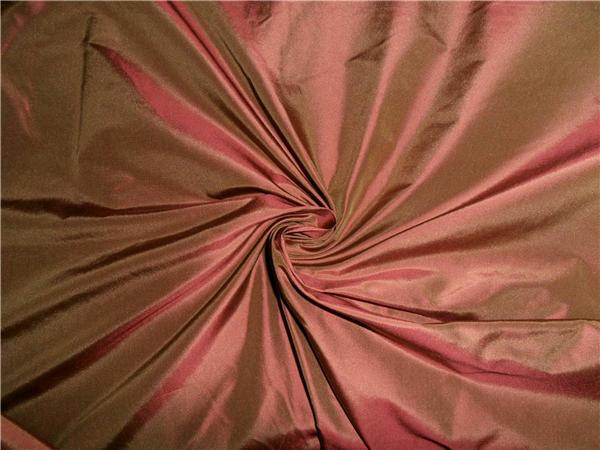 100% PURE SILK TAFFETA FABRIC IRIDESCENT PINKISH RED X LIGHT BROWN COLOR 54" WIDE TAF245