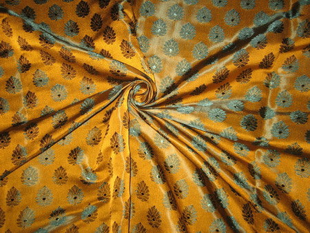 Silk Brocade fabric Mustard Gold & Green 44" wide BRO103[2]