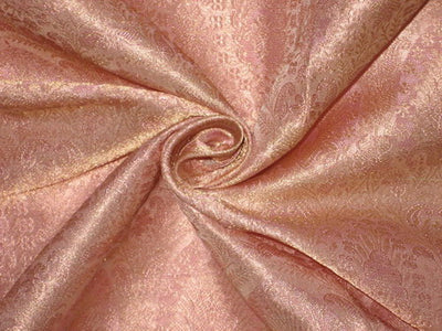 Pure Silk Brocade fabric Light Metallic Gold &amp; Pink