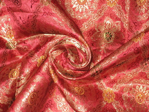 Silk Brocade fabric Gold,PinkishishRed & Red color BRO106[5]