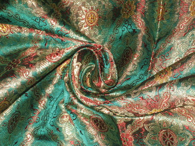 Silk Brocade fabric Gold, Greenish Blue &amp; Red BRO106[4]