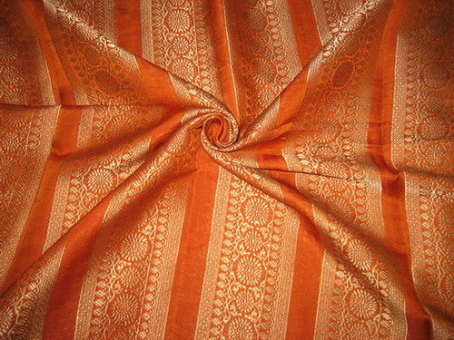 Silk Brocade fabric Gold &amp; Orange 44&quot;