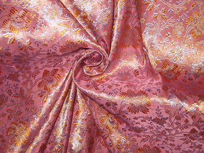Silk Brocade Fabric Blue,Orange &amp; Pinkishlavender
