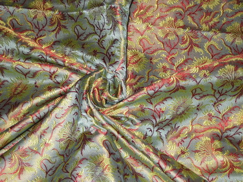 Silk Brocade fabric Blue,Yellow &amp; Red Color