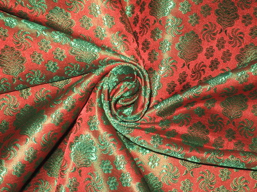 viscose Silk Brocade fabric Dark Orange & Green colour 44" wide BRO112[5]