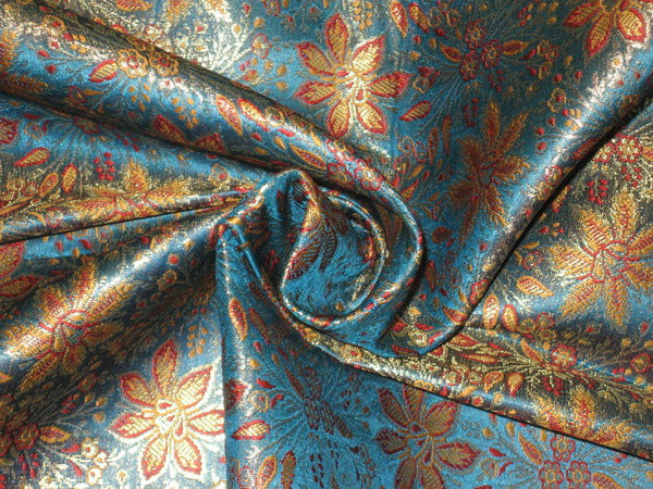 Silk Brocade fabric Red,Blue & Metallic Gold 44" wide BRO113[1]