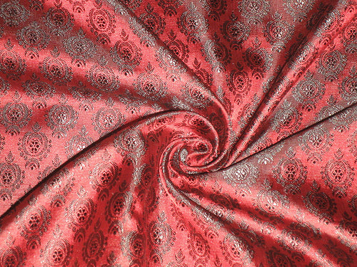 Pretty Pure Silk Broacde Fabric available in 2 colours Green Colour &amp; #2:Wine Red &amp; Black