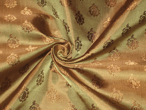 Silk brocade fabric Olive Green & Gold color 44" wide BRO60[4]