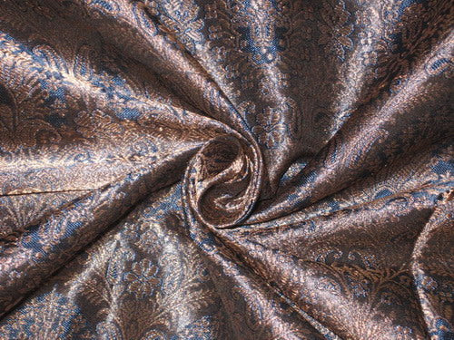 Silk Brocade fabric Blue & Antique Metallic Gold color 44" wide BRO113[5]