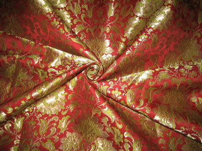 Heavy Silk Brocade Fabric Green,Wine &amp; Gold