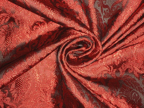 Silk Brocade fabric Black &amp; Red Color 44&quot;