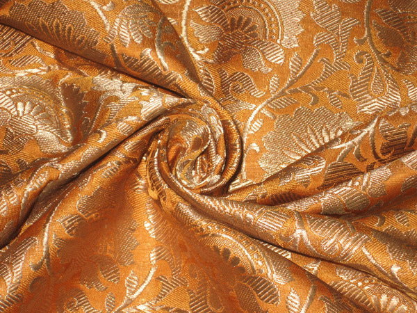 Heavy Silk Brocade Fabric Mango &amp; Metallic Gold