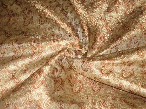 Silk Brocade Fabric Brown &amp; Gold color