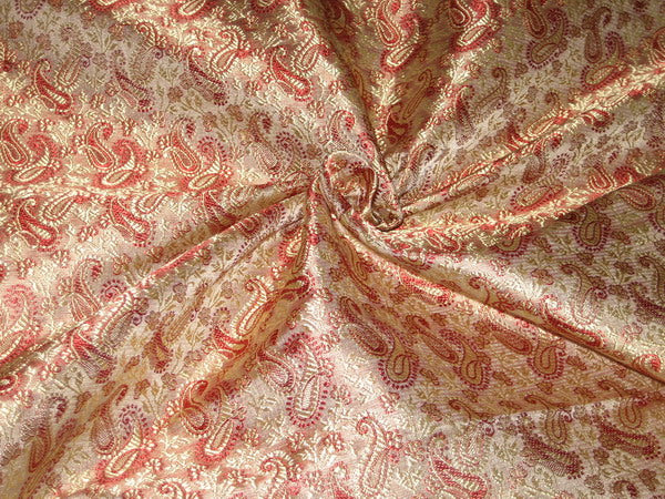 Silk Brocade Fabric Dark Maroon & Gold color 44" wide BRO87[4]