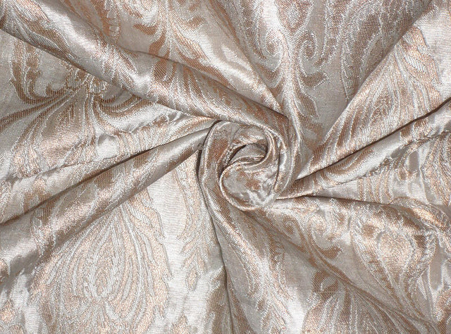 Silk Brocade Fabric Metallic Gold &amp; Cream