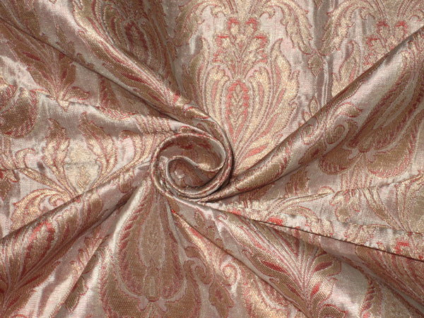 Heavy Silk Brocade Fabric Pale Pink &amp; Metallic Gold