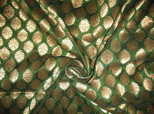 semi sheer Brocade fabric Green &amp; Antique Gold 44&quot;