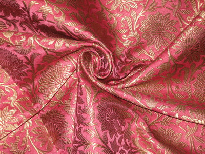 Heavy Silk Brocade Fabric Pink &amp; Antique Gold