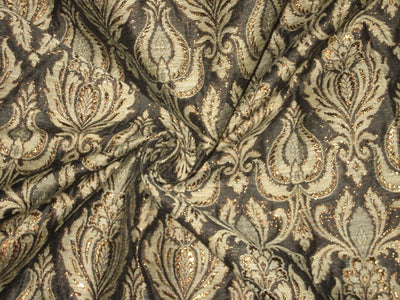 Heavy Silk Brocade Fabric Black,Bronze &amp; Olive Grey 44" wide BRO101[1]