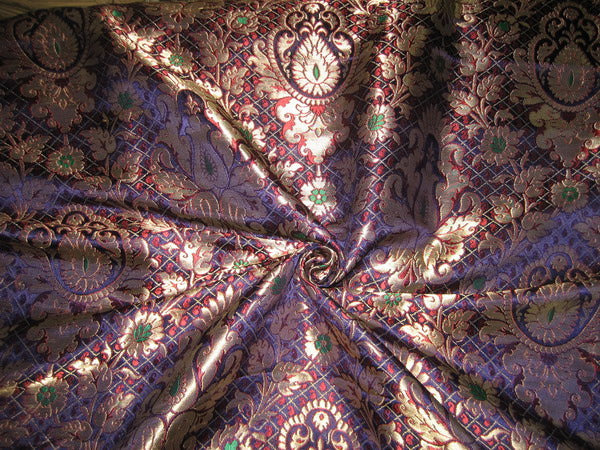 Heavy Brocade Fabric Purple,Gold,Green &amp; Wine color 44" wide BRO126[2]