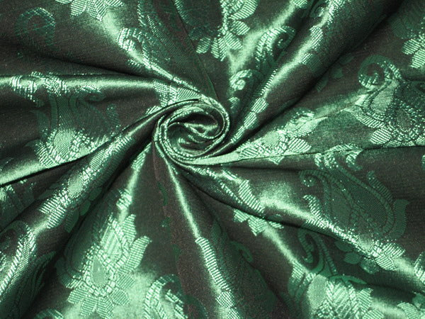 Spun Silk Brocade fabric Deep Emerald Green Color