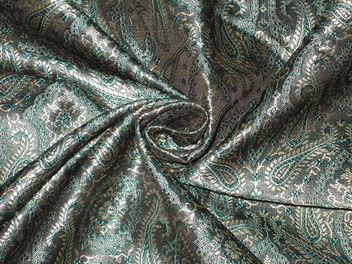 Silk Brocade fabric Teel,Black & Golden Cream 44" wide BRO129[3]