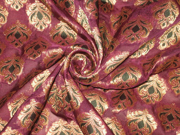 Silk Brocade Fabric Metallic Gold,Green &amp; Purple BRO132[3]