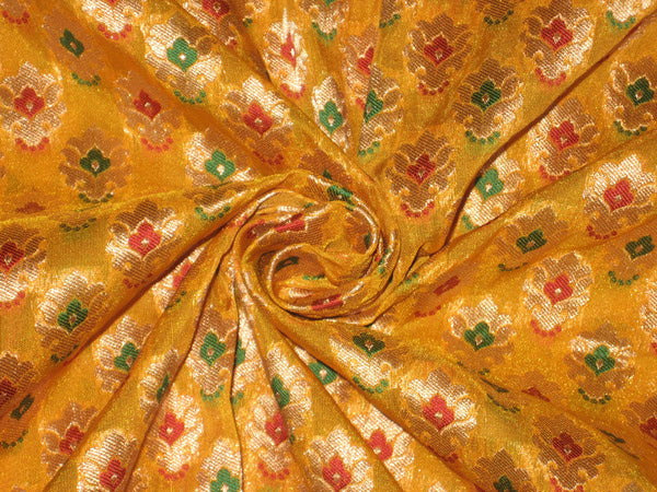 Silk Brocade Fabric Gold,Green, Red & Yellow color 44" wide BRO132[6]