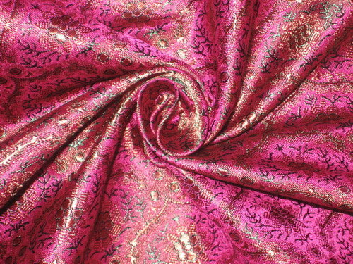 Silk Brocade fabric Pink,Green & Rusty Gold 44" wide BRO75[7]